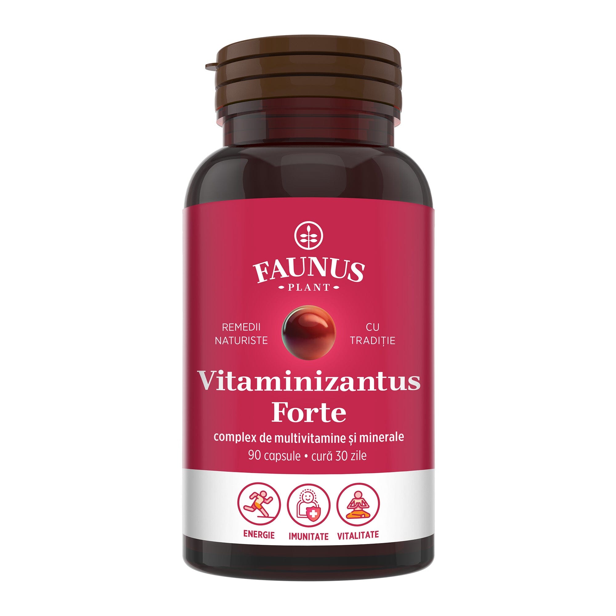 Vitaminizantus Forte - Capsule cu multivitamine și minerale de calitate. Echilibru, energie și vitalitate pentru o viață activă și solicitantă. Flacon 90 capsule Supliment alimentar Faunus Plant 