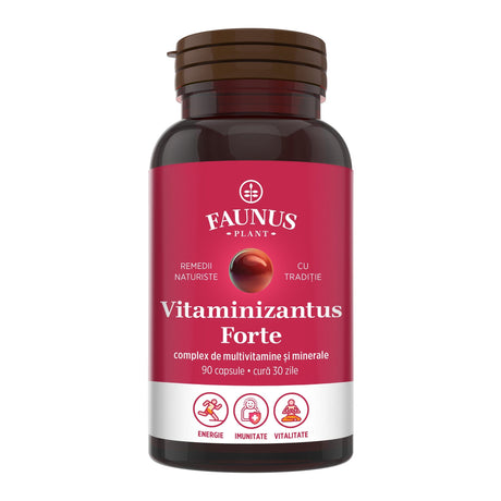 Vitaminizantus Forte - Capsule cu multivitamine și minerale de calitate. Echilibru, energie și vitalitate pentru o viață activă și solicitantă. Flacon 90 capsule Supliment alimentar Faunus Plant 