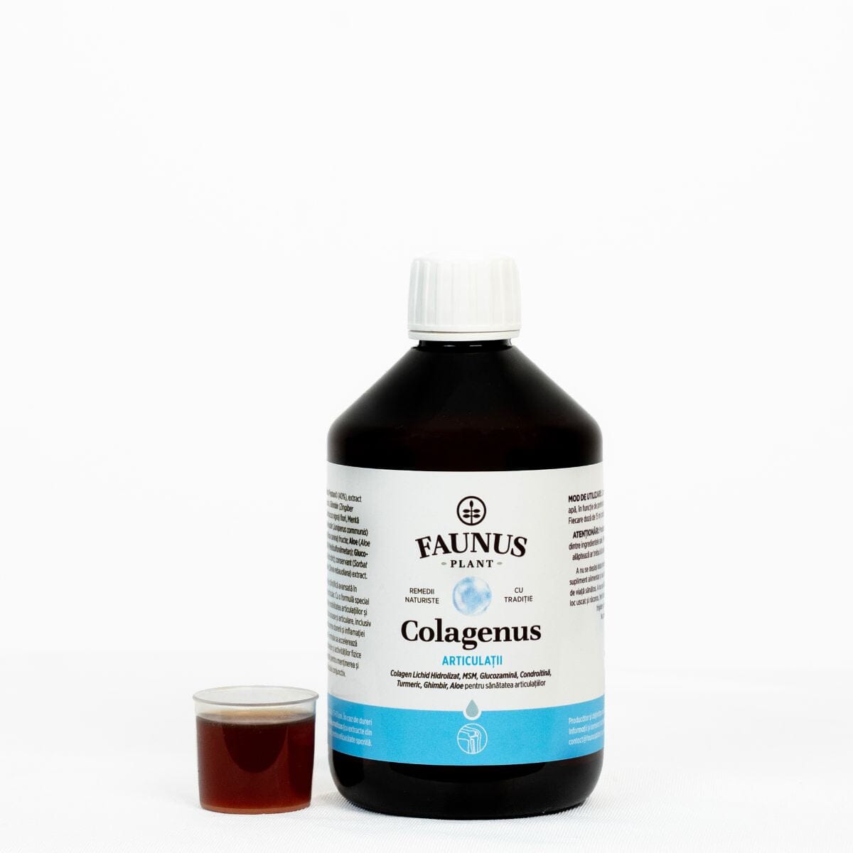 Colagenus Articulații - Soluție lichidă cu concentrație mare de colagen pentru sănătatea articulațiilor, reducerea durerii reumatice și refacerea mușchilor și ligamentelor - sticlă 500ml Cosmetics Faunus Plant 