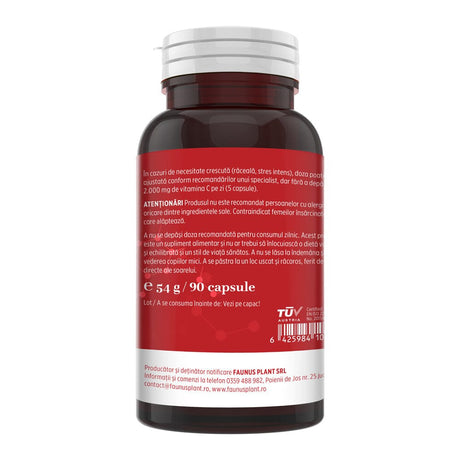 Vitamina C lipozomală cu măceșe - Concentrație mare de vitamina C pentru imunitate, absorbție fier și producerea de colagen - 90 Capsule Supliment alimentar Faunus Plant 