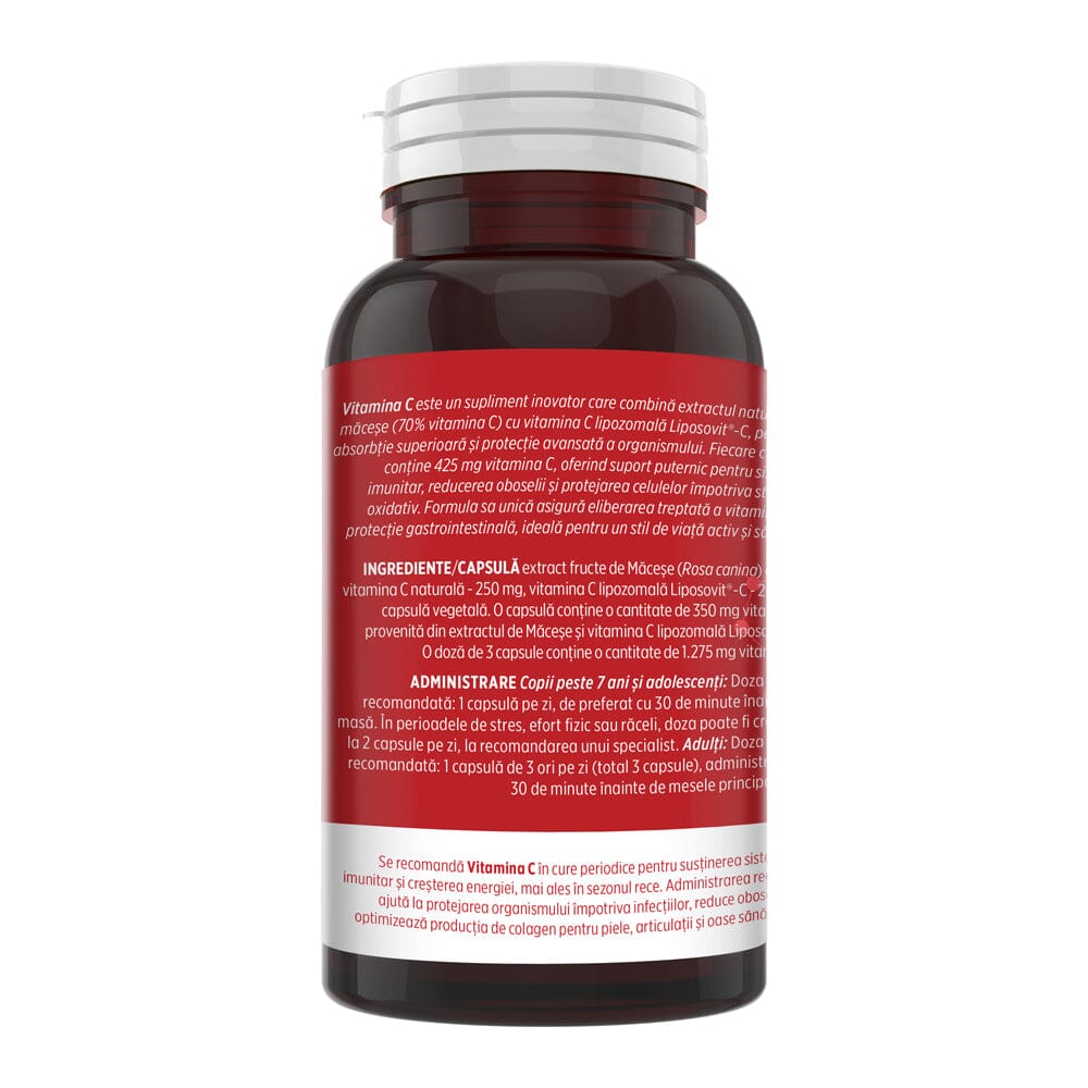 Vitamina C lipozomală cu măceșe - Concentrație mare de vitamina C pentru imunitate, absorbție fier și producerea de colagen - 90 Capsule Supliment alimentar Faunus Plant 