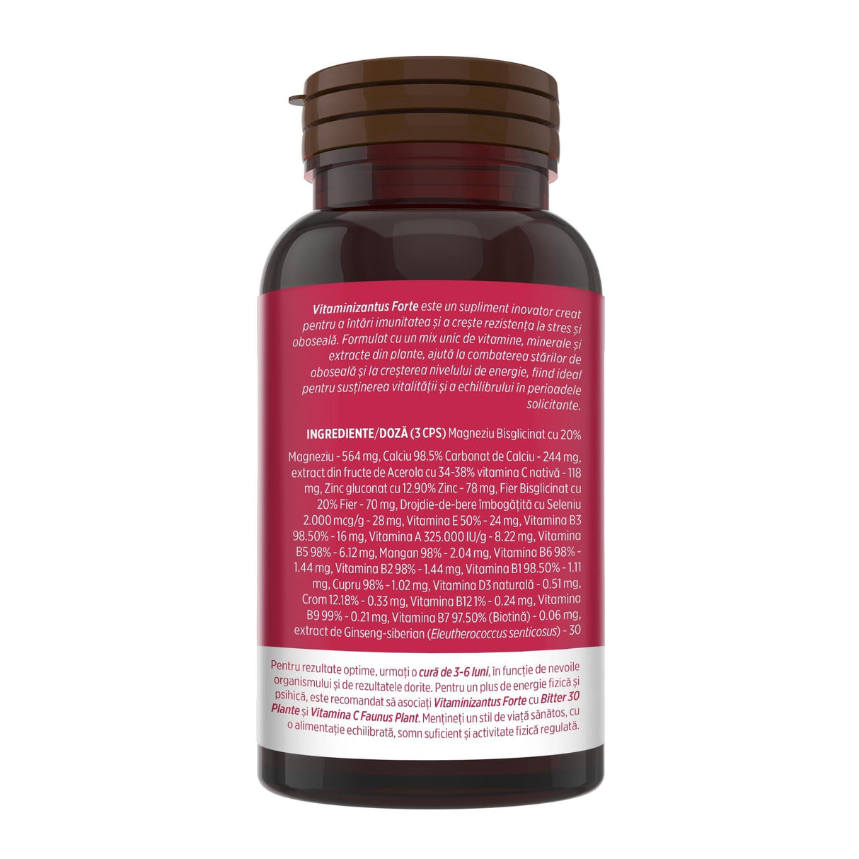 Vitaminizantus Forte - Capsule cu multivitamine și minerale de calitate. Echilibru, energie și vitalitate pentru o viață activă și solicitantă. Flacon 90 capsule Tinctura Compusa Faunus Plant 
