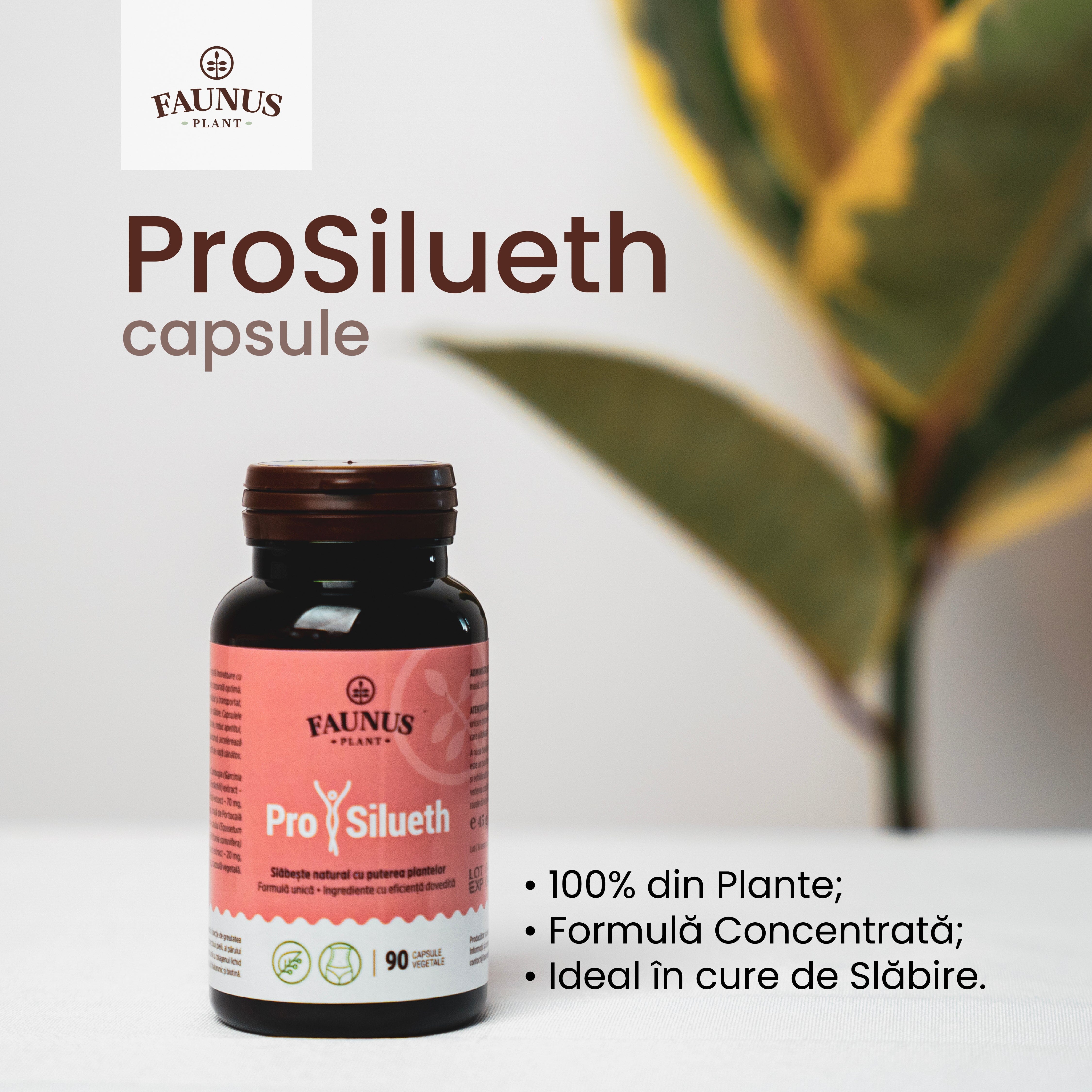 ProSilueth Capsule - Formulă unică pentru cura de slăbire, plante medicinale cu acțiune dovedită pentru accelerarea metabolismului, arderea grăsimilor, reducerea apetitului și detoxifierea organismului - 90 capsule Cosmetics Faunus Plant 
