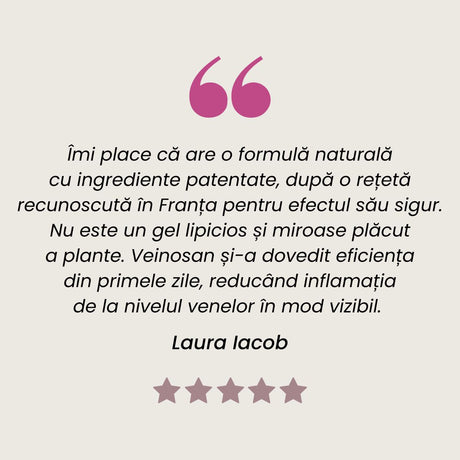 Testimonial client mulțumit la Gel Veinosan 150ml  de la Faunus Plant.