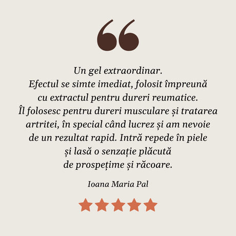 Testimonial client mulțumit la Gel Reumaticus de la Faunus Plant.